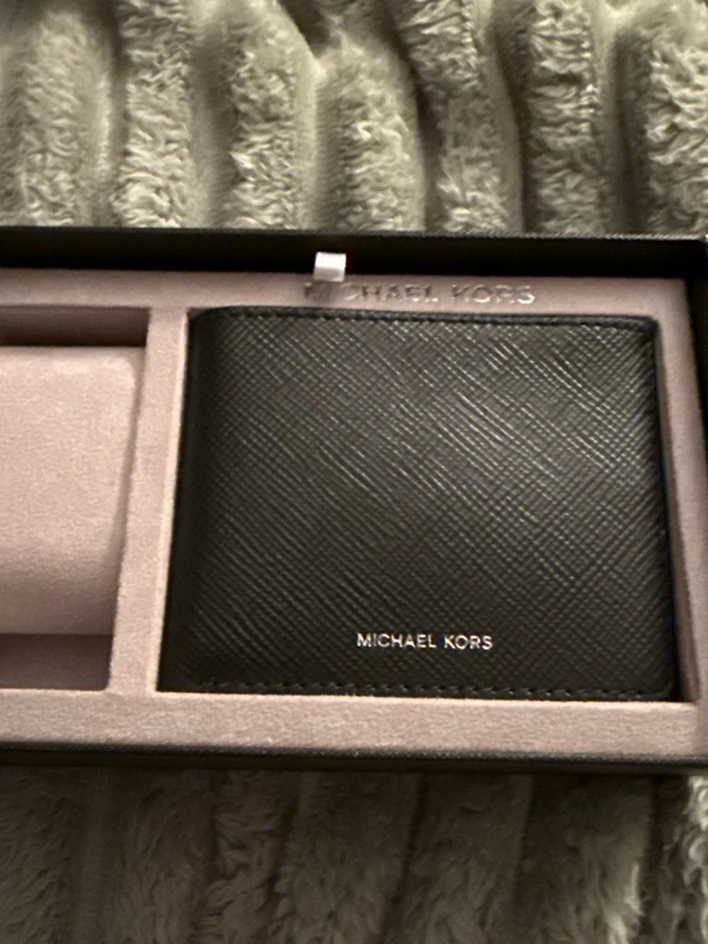 Michael Kors Black Saffiano Leather Bifold Wallet with Gold Logo